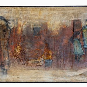 Beduinen in der Wüste 50x100cm Acrylmischtechnik auf Leinwand
