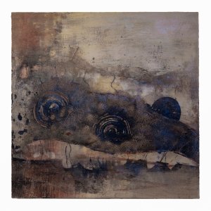 Schnecken am Ufer 40x40cm Acrylmischtechnik mit Kerzenwachs